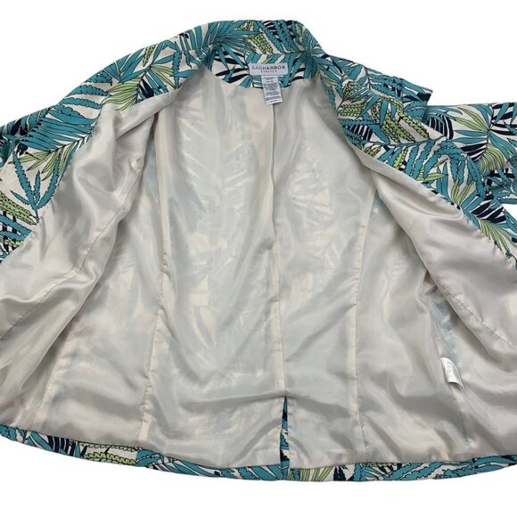 Sag Harbor Stretch Tropical/Leaf Print Linen/Spandex Blazer Women's Size 12 - Picture 4 of 7